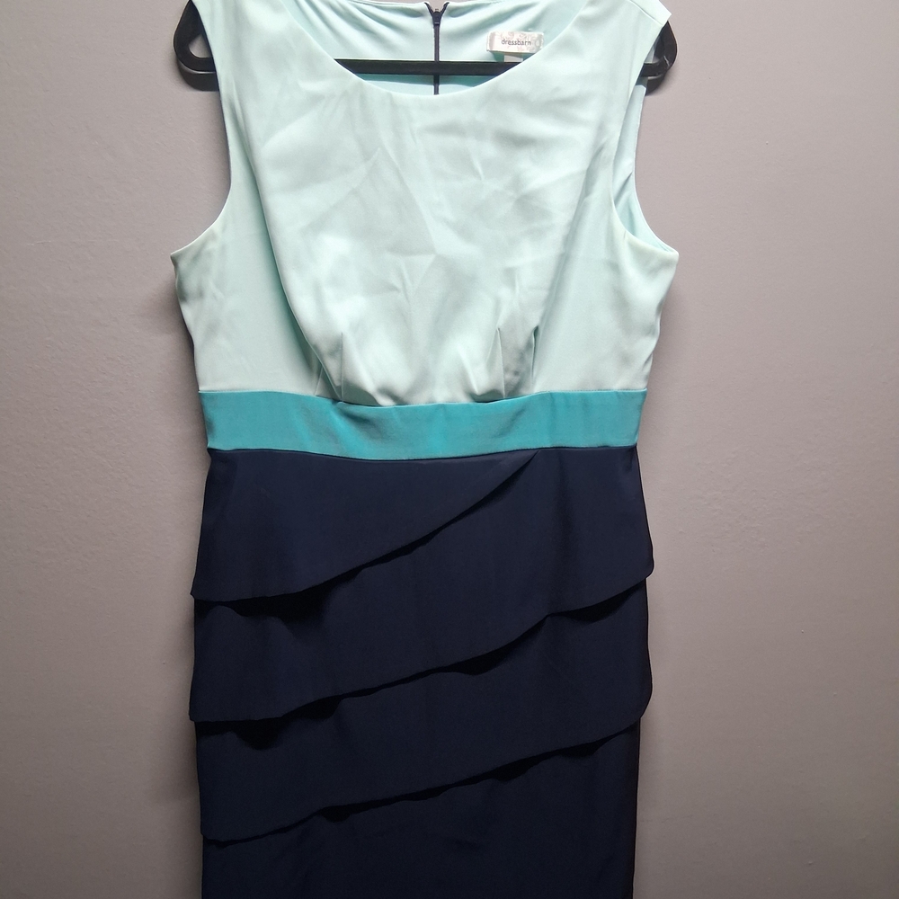 Women's Dressbarn Mint and Navy Layered Midi Dress size 16 cocktail Dress Y2K